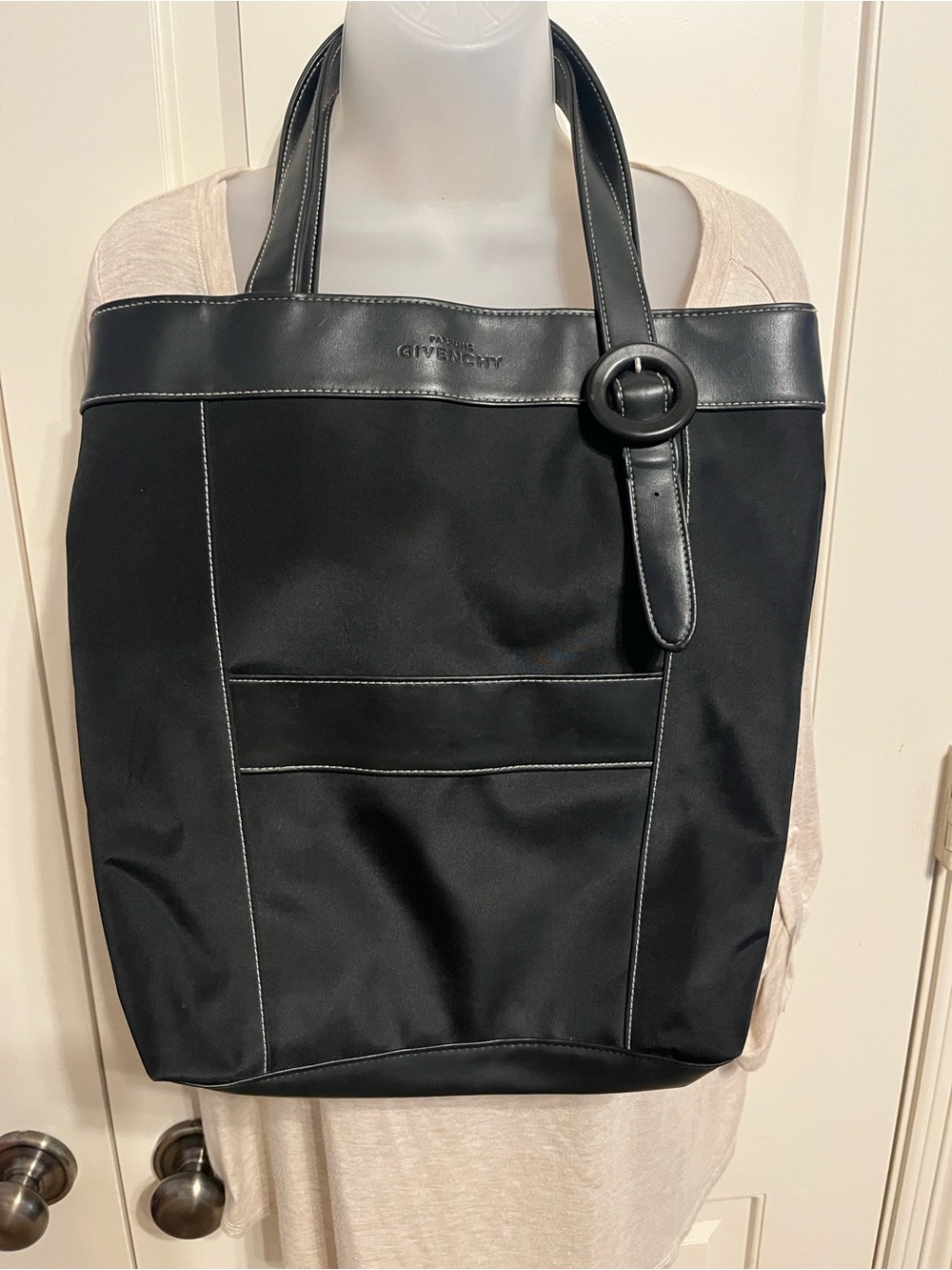 Givenchy Black Nylon Tote with Leather Trim and Buckle Detail